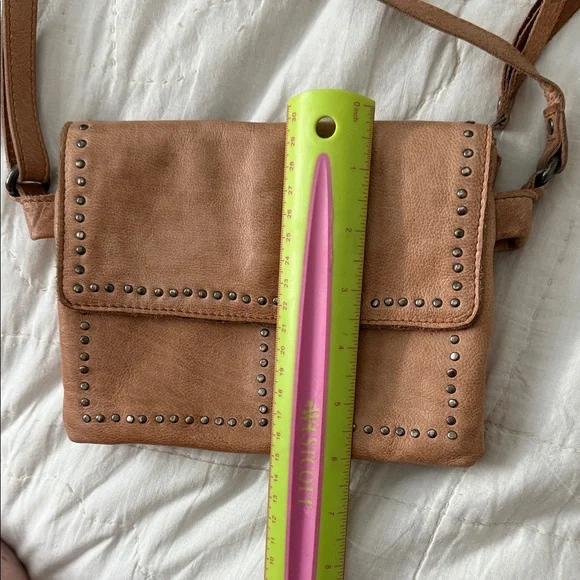 Studded Tan Leather Crossbody Bag - Picture 3 of 7